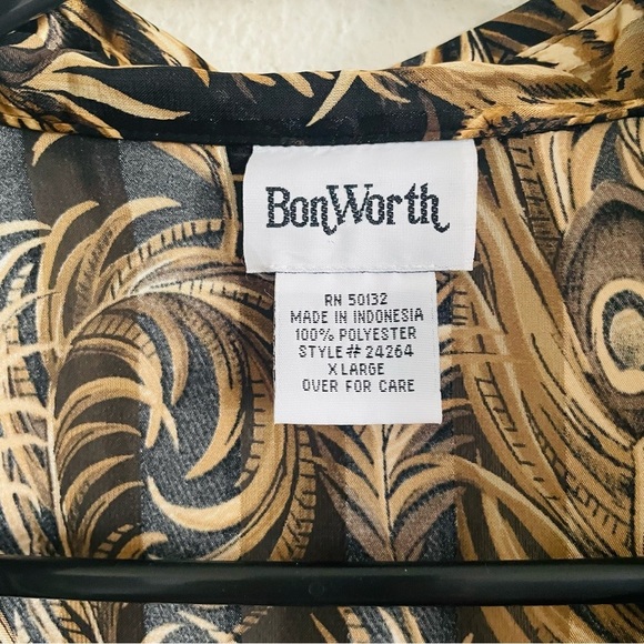 BonWorth woman’s long sleeve button down size XL gold  elegant semi sheer top - Picture 5 of 10